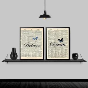 Imagem de Kit 2 Quadros Dream Believe Borboleta 24X18Cm Vidro - Preta - Quadros 