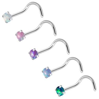 Imagem de Ruifan Anéis de nariz ASTM F136 de titânio 18 G, 20 G, 22 g, cor mista, redondo, opala para nariz, parafuso, em forma de L, joia de piercing corporal hipoalergênica para mulheres 1,5 mm, 2 mm, 2,5 mm