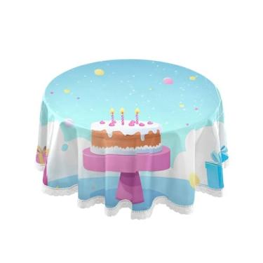 Imagem de SEHANY Toalha de mesa redonda para festa de feliz aniversário de 152 cm, tecido lavável sem rugas, toalha de mesa redonda com decoração de renda para decoração de aniversário de restaurante