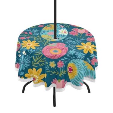 Imagem de Blueangle Toalha de mesa redonda impermeável com ovos de Páscoa de 152 cm com orifício para guarda-chuva - Tecido resistente à prova de sol para todos os climas para pátio, acampamento, piquenique(6)