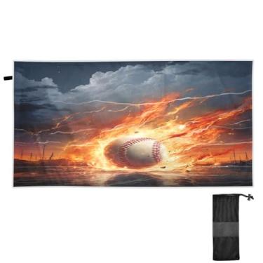Imagem de ATTX Toalha de praia de fogo de água de beisebol 76 x 152 cm - Cobertor leve de microfibra resistente à areia de secagem rápida para piscina, ioga, academia e viagens | Esportes de banho de natação