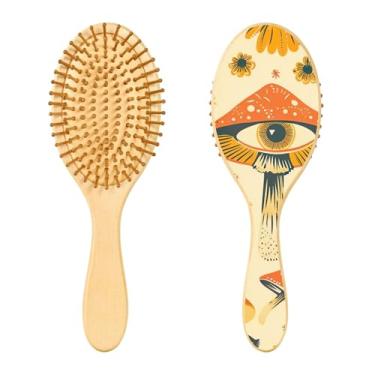 Imagem de SEHANY Escova de cabelo de madeira Forest Mushroom para mulheres e homens, escovas de cabelo de cabeça redonda, escova de cabelo para massagem do couro cabeludo suave e desembaraçadora para todos os