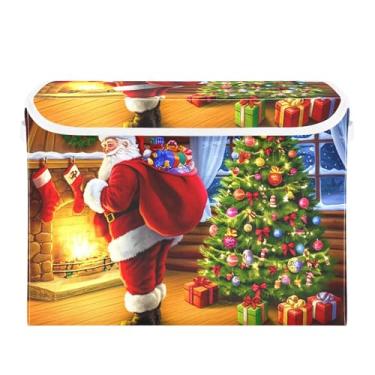 Imagem de SEHANY Cestas de armazenamento de Papai Noel de Natal com tampas, organizador de caixas de armazenamento de tecido para armário de roupas, cobertor de escritório, berçário, 42 x 32 x 30 cm