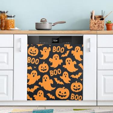 Imagem de ATTX Capa de ímã de lava-louças Halloween Ghosts Pumpkins, 58,4 cm C x 66 cm A, decoração da capa da máquina de lavar louça, decalques de armário doméstico e eletrodomésticos adesivos #276