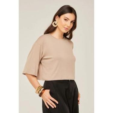 Imagem de Cropped Oversize D Bell Outlet Fashion Liso Nude-Feminino