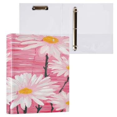 Imagem de ATTX Fichário de 3 anéis de margaridas brancas de 3 cm para papel tamanho carta, 21,6 cm x 28 cm, fichários de três anéis com prancheta para material de escritório #182