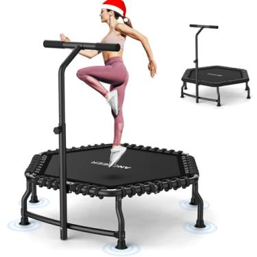 Imagem de ANCHEER Trampolim rebote de 50 "para adultos com barra, mini trampolim de 550 libras, exercício silencioso, rebote, bungee, rebote, salto, treino de cardio trainer para adultos