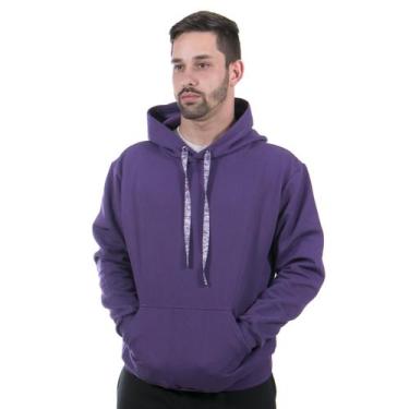 Imagem de Moletom masculino canguru com capuz liso de bolso inverno cor - violet
