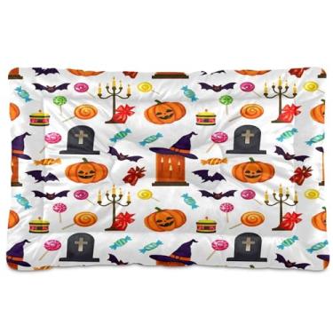 Imagem de SEHANY Cama de Halloween Pumpkins para cães e gatos com fundo antiderrapante, caixa de canil, colchão macio para animais de estimação, lavável para cães pequenos, médios e grandes, gatos, 91 x 61 cm