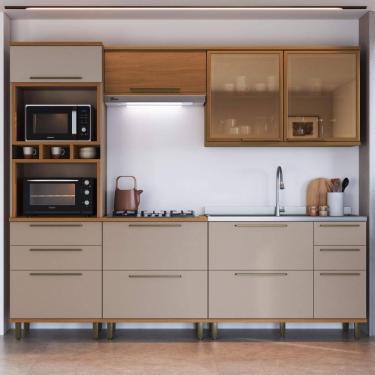 Imagem de Cozinha Modulada Completa Fidelitá Barcelona 5 Peças 270cm 10 Portas 4 Gavetas Sem Tampo Freijó/Camurça