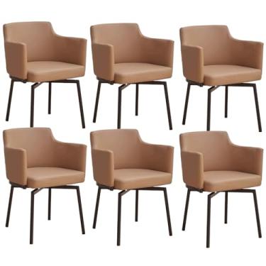 Imagem de Cadeiras de jantar giratórias de 180°, cadeira de jantar estofada ergonômica com encosto automático e apoio de braço pernas de aço carbono A 6 peças