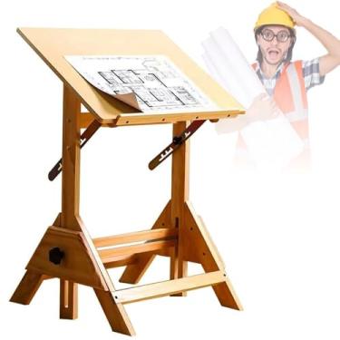 Imagem de HGTRH Mesa de desenho ajustável em altura, mesa de pé com suporte octogonal estável 45 x 60 cm/60 x 90 cm, ajuste de ângulo de mesa de 0° a 45°, ajuste de altura de design de barra de suporte 88-98 cm