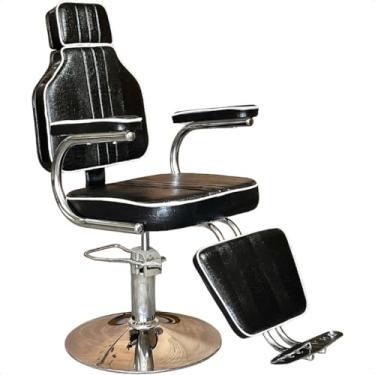 Imagem de Cadeira de Barbeiro Reclinável Hidráulica para Salão de Beleza e Barbearia – Poltrona Estofada (PRETO CROCO)