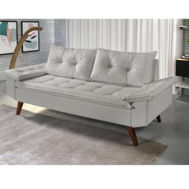 Imagem de Sofá 3 Lugares em Corino Confortável para Sala – Sofá Estofado Moderno (Gelo)