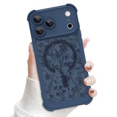 Imagem de Timiboo Capa magnética para iPhone 17 Pro, estampa floral fofa [compatível com MagSafe] Proteção total da câmera TPU e PC Capa de telefone translúcida à prova de choque para mulheres e meninas, azul