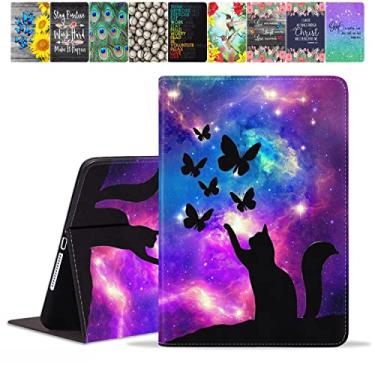 Imagem de TBXOSTN Capa para iPad Mini 6 (2021), capa com suporte de couro sintético premium com hibernação automática inteligente para iPad Mini 6ª geração de 8,3 polegadas, Galaxy Nebula Cat e Butterfly
