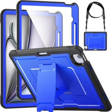 Imagem de Miimall Capa para iPad Air de 13 polegadas M3 2025/ M2 2024, capa protetora resistente à prova de choque com alças resistentes, suporte oculto, alça de mão/ombro e alça robusta para iPad Air 13, azul