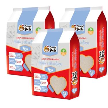 Imagem de KIT 3und Areia Biodegradável Milho E Mandioca Fina Great Pets 3,8kg