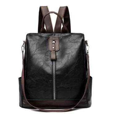 Imagem de Mochila Viagem Couro PU Vintagem Feminino Bolsa Grande Espaçosa Morashop (Preto)