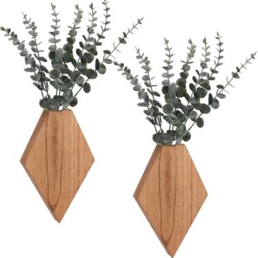 Imagem de Chunful 2 peças de decoração de parede de madeira para pendurar plantas falsas vegetação flores suporte vasos caixas para parede boêmio casa de fazenda quarto cozinha escritório decoração interna (cor