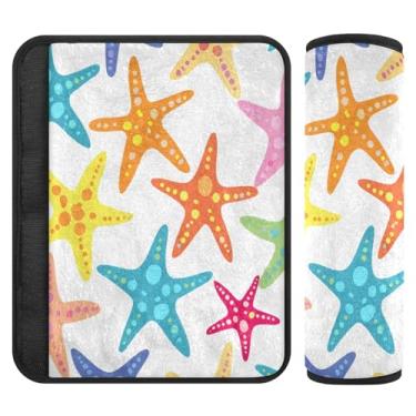 Imagem de Burbuja Capa de cinto de segurança de carro estrela do mar com desenho animado macio conforto protetor de cinto de segurança de carro para alça de ombro de assento, 1 par pequeno