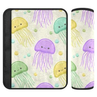 Imagem de Burbuja Capa de cinto de segurança de carro de água-viva fofa almofadas macias confortáveis protetor de cinto de segurança de carro para alça de ombro de assento, 1 par pequeno