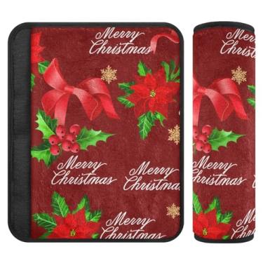 Imagem de Burbuja Capa para cinto de segurança de carro com flores de Natal, macio, confortável, protetor de cinto de segurança para alça de ombro de assento, 1 par médio