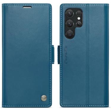 Imagem de WJXEXRS Capa carteira para Samsung Galaxy S24 Ultra, capa flip estilosa com compartimento para cartão de crédito com bloqueio RFID, capa de telefone de couro PU à prova de choque para Samsung Galaxy