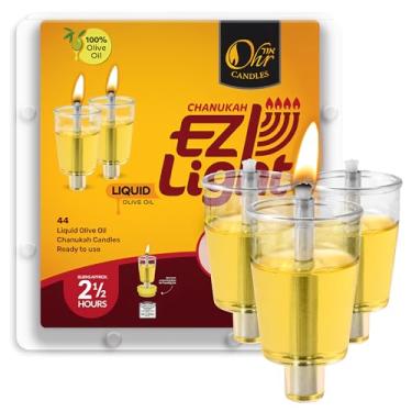 Imagem de Velas de copo de óleo de menorá pré-preenchidas – Luzes Hanukkah EZ – 100% azeite de oliva com pavio de algodão no copo – Pacote com 44, queima aproximadamente 2 1/2 horas