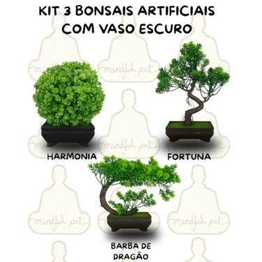 Imagem de Genérico, Kit 3 Bonsais Artificiais Plantas Decorativas – Decoração Zen com Folhagem Realista Vasos Escuros