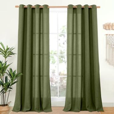 Imagem de YoungsTex Cortinas de linho extralongas de 262 cm de comprimento para sala de estar, cortinas semitransparentes, filtragem de luz com ilhós de bronze para sala de jantar, quarto, país, verde-oliva, 2