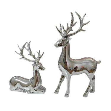 Imagem de Generic Par de estatuetas de renas e alces, peças decorativas colecionáveis ​​europeias para mesa, lareira ou bar, Prata