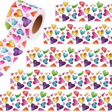 Imagem de Fuutreo Bordas de quadro de avisos de coração de dia dos namorados com 10 metros romântico em forma de coração em aquarela para decoração de parede de quadro-negro para escola primária, sala de aula