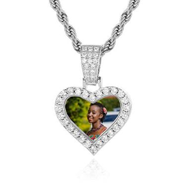 Imagem de Ied Kashiqi Colar com imagem de corrente personalizada com foto masculina, etiquetas de cachorro com pingente de memória de coração gelado para mulheres, berloques de letras, chaveiro, joias de