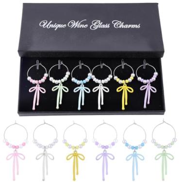 Imagem de SUNNYCLUE 1 caixa 6 cores arco encantos de vinho arco taça de vinho anéis de metal bonito laço coquete laço branco roxo rosa identificador amuleto para festas de fim de ano, lembrancinhas, decoração