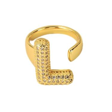 Imagem de Anéis de letra de ouro ajustáveis para mulheres - GoldChic Jewelry Anel feminino dourado aberto com inicial bufante para presentes de aniversário, Large, Aço inoxidável, Sem pedra preciosa
