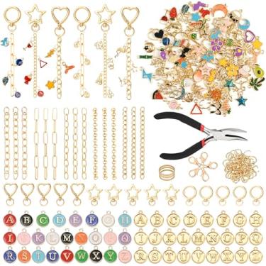 Imagem de PPVWEY 287 peças, kit de fabricação de chaveiros de brilho labial para mulheres, suprimentos de artesanato DIY com pingentes, ganchos de chaveiro, anéis de salto, fechos de lagosta, correntes e