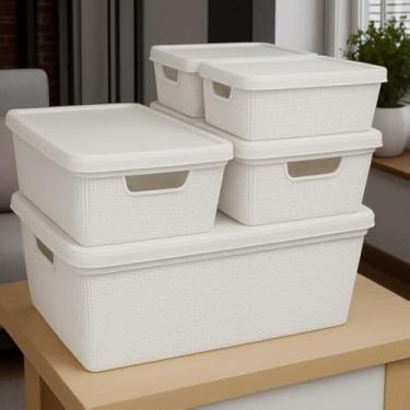 Imagem de Cesto, caixa, organizar, casa, guardar, itens, domesticos, branco, eficiente.