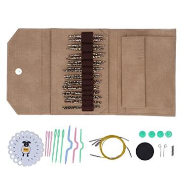 Imagem de Ainoli conjunto de agulhas de tricô removível circular leopardo impressão agulhas de tricô camisola agulha calibre botões saco do plutônio kit de crochê (Cáqui)