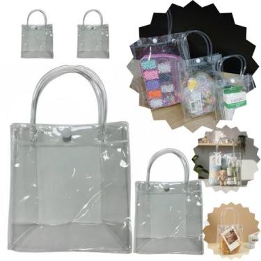 Imagem de Sacola transparente grande em plástico com 10 peças - cristal transpar