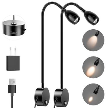 Imagem de Luz de leitura LED montada na parede com pescoço de ganso flexível de 38 cm, luz de livro ajustável focada para leitura na cama com luz quente de 3000 K, lâmpada noturna de cabeceira de cabeceira