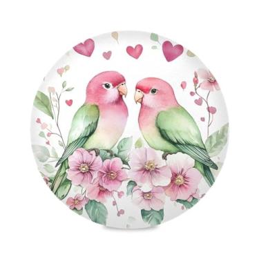 Imagem de JUZIHAI Jogo americano fofo com pássaros do amor, redondo, trançado, conjunto de 6 tapetes de mesa laváveis, antiderrapantes, resistentes ao calor, mesas de jantar, decoração de festa de casamento, 38