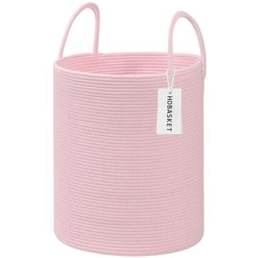 Imagem de HOBASKET Cesta de roupa suja de corda de algodão para meninas e crianças, cesto de berçário, cesto de tecido para sala de estar, cesto de roupa para bebê, cesto de armazenamento para berçário, caixa e