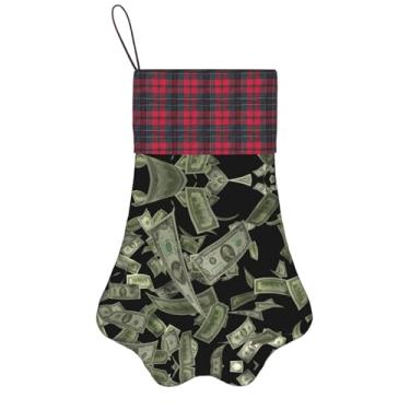Imagem de SKKNT Símbolo de dólar impressão de dinheiro meias de Natal animais de estimação decoração de natal cães gatos árvore decoração doce presente conveniente