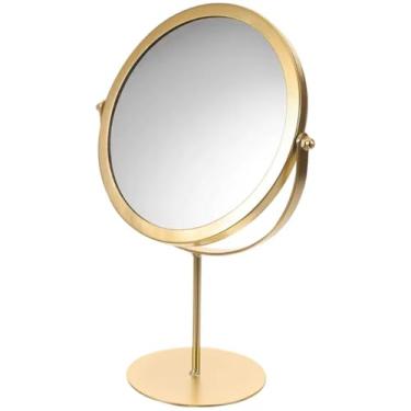 Imagem de Espelho De Mesa Metal Redondo Giratório 360° Maquiagem Luxo