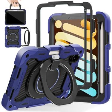 Imagem de ROISKIN Capa para iPad mini 7 (A17 Pro) 2024/Mini 6 20,3 cm, capa de proteção à prova de quedas com suporte e alça de rotação de 360°, protetor de tela, alça de ombro e adequada para crianças