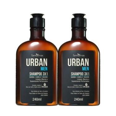 Imagem de Kit 2 Shampoo 3 Em 1 Barba Cabelo Bigode Masculino 240ml Urban Men Farmaervas