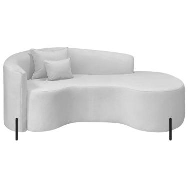 Imagem de Divã Recamier Curvo Sala De Estar Recepção Inglaterra 180cm Pés Metal Preto Lado Direito Bouclé Cor Branco