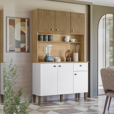 Imagem de Armário Cozinha Compacta Style Freijó/supremo/cp Ripado Freijó 6 Portas E 1 Gaveta - Kits Paraná