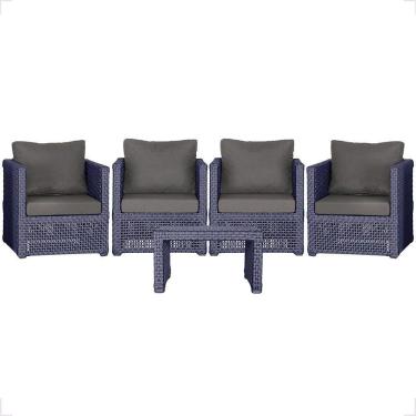 Imagem de Mesa E 4 Poltronas Madri Corda Náutica Estofado 11 Trama Azul